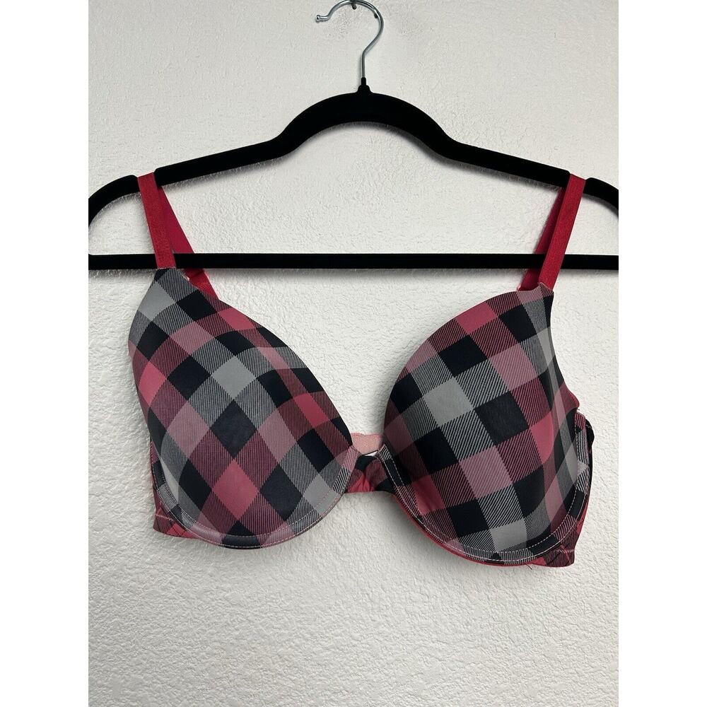 Victoria’s Secret Plaid Red/gray‎ push up Bra. Size 36D